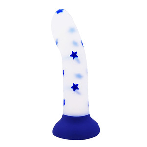 BANSEY En gros Dildo bleu lumineux en silicone liquide, plug anal incurvé avec base ventouse, jouets sexuels pour adultes pour femmes et hommes - Product Image 1