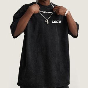 メンズシャツ夏酸洗濯ビンテージシャツロゴ付きカスタマイズ特大TシャツプレミアムTシャツ - Product Image 1