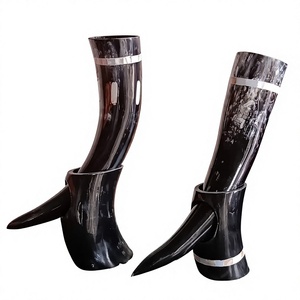 Corne à boire en corne de buffle naturelle avec support, polie, étanche, ronde, thème animal, décorative, objet de collection - Product Image 1