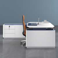 Escritorio Ejecutivo en Forma de L de Lujo con Acabado Lacado, Diseño Moderno, MDF Modular, Juego de Mesa y Silla de Oficina Saludable, Cajonera Personalizable