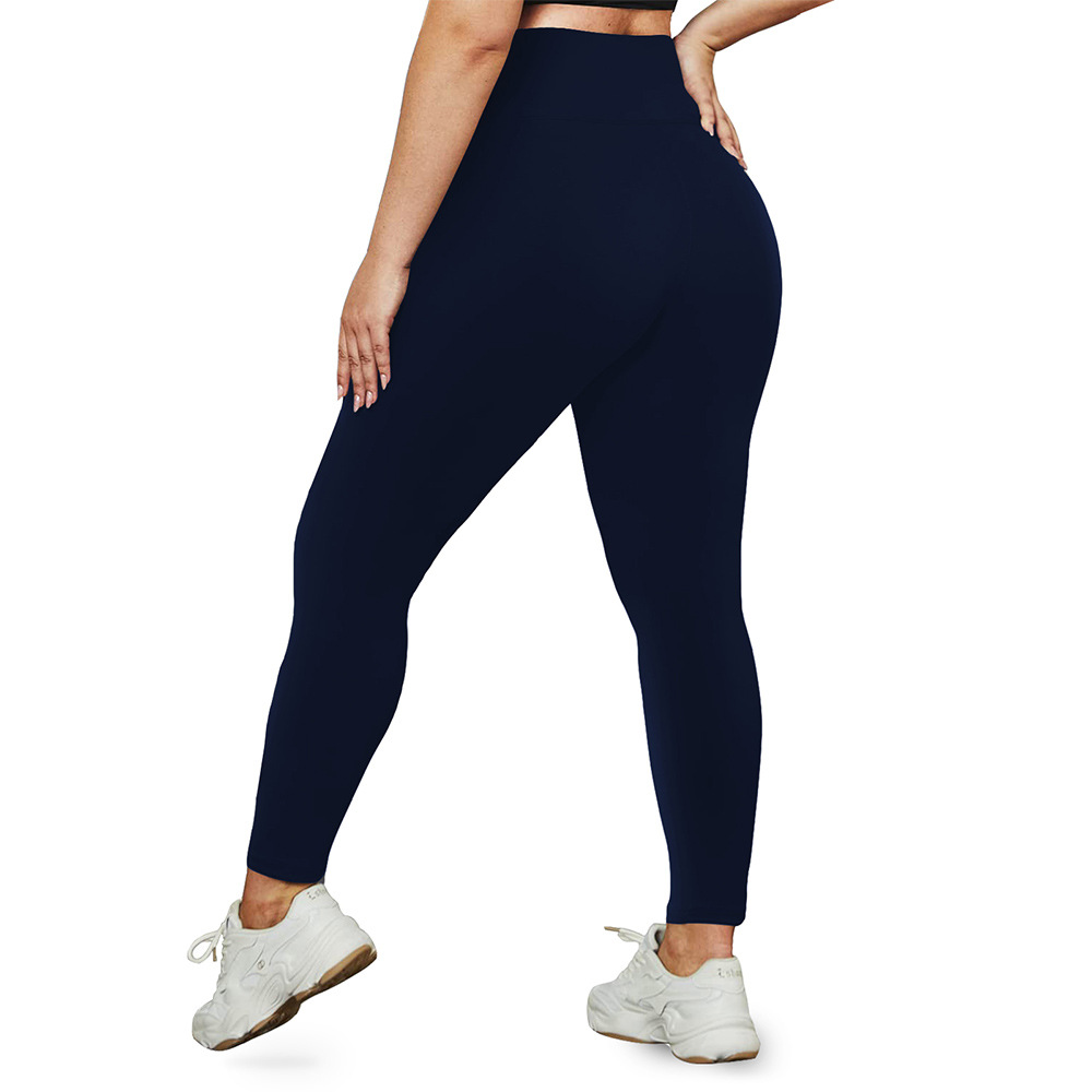 Navy Blue Nine-Point Length Plus-Size Yoga Pants