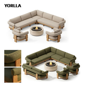 Ensemble <span class=keywords><strong>de</strong></span> canapés d'extérieur en teck massif <span class=keywords><strong>de</strong></span> luxe, meubles <span class=keywords><strong>de</strong></span> patio modulaires modernes et rembourrés - Product Image 4