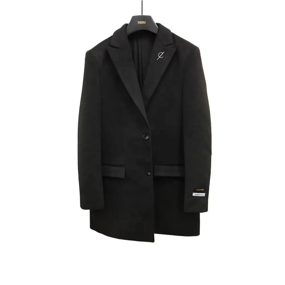 Premium Winter Coat Men Slim Fit Long Wool black or grey overcoat for men