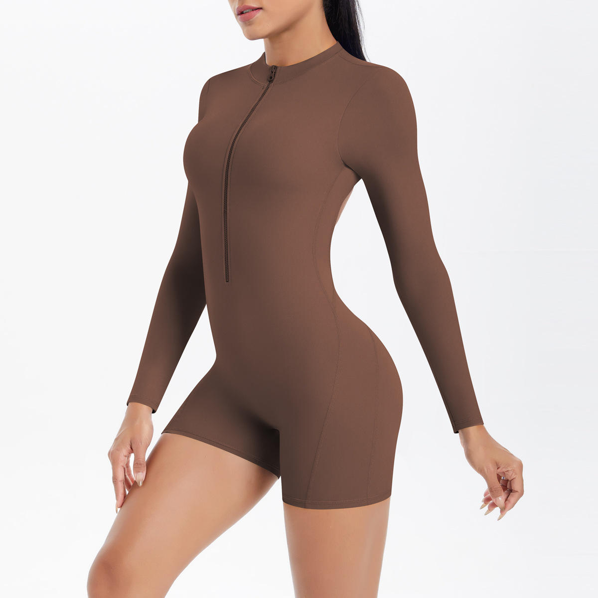 กางเกงขาสั้นแขนยาว6695-ขาวและเทา