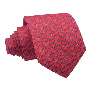 Gravata de seda luxuosa vermelha masculina estampada à mão 7 dobras