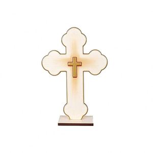 Cruz de Madera con Base, Impresión UV, Diseño Hueco de Jesús, Decoración Religiosa Cristiana, Adorno de Mesa para Iglesia, Artesanía en Madera - Product Image 3