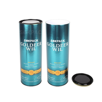Boîte en papier pour vin de luxe personnalisée, tube rond en carton, emballage cadeau, tube avec couvercle en métal, conteneur cylindrique pour whisky, liqueur