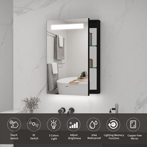 خزانة أدوية معلقة على الحائط مع مرآة مضادة للضباب وإضاءة LED قابلة للتعتيم ورف قابل للتعديل وباب واحد - Product Image 3