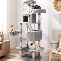 Arbre à chat de luxe robuste avec griffoir, jouet en bois de sisal en forme de souris, structure de saut, mobilier pour chat, emballage carton