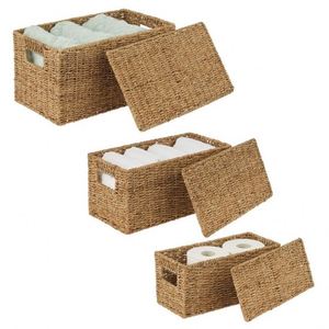Boîte de rangement en <span class=keywords><strong>osier</strong></span> avec couvercle, ensembles de paniers décoratifs pour murs, paniers tissés blancs pour bébés, poignées, <span class=keywords><strong>linge</strong></span> sale, X 3 grand format - Product Image 5