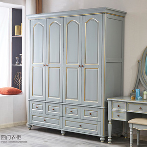 Armario de Madera Maciza Estilo Americano, Cuatro Puertas, Gran Capacidad, Puertas con Bisagras, Mueble de Almacenamiento para Dormitorio - Product Image 2