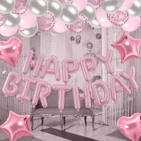 Ensemble de ballons roses Joyeux Anniversaire, ballons en feuille en forme de cœur et d'étoile pour décorations de fête d'anniversaire pour filles