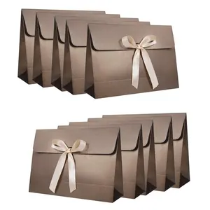 Tas Kertas Coklat Liburan Sesuai Pesanan dengan Pita Pita Pita Mewah Topi Syal Perhiasan/Pembawa/Tas Hadiah Pesta untuk Hadiah