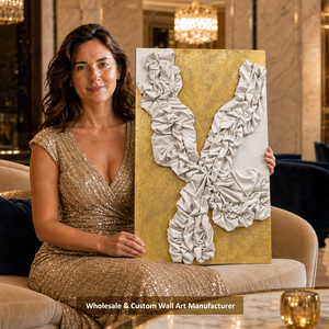 Scultura in Tessuto con Rilievo a Tecnica Mista per Interni, Decorazione Artistica in Gesso, Pittura Murale Astratta 3D Personalizzata in Acrilico Dorato Metallizzato - Product Image 1