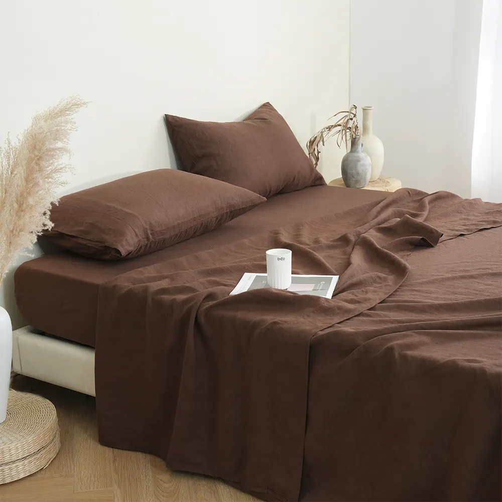 China Manufacturers Vintage Stone Washed 100% Natural Pure 100 Linen Flax Bed Flat Sheet Fitted Sheet Set With Pillowcase
