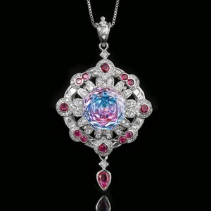 Collier Pendentif Fleur à Pompon en Cuivre Écologique avec Zircon Cubique Rose Taillé, Bijou Tendance pour Femme, Idéal pour le Bureau et les Voyages - Product Image 4
