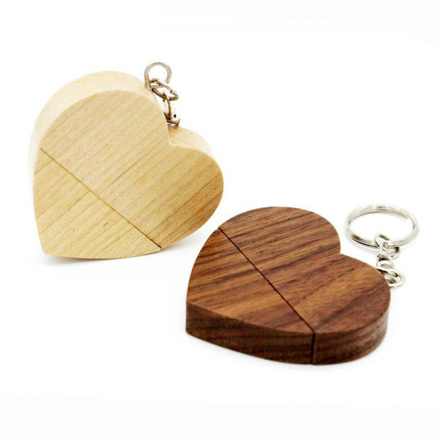 With Customizable Logo 16GB 32GB 3.0 USB 2.0 Maple Walnut Wooden Design for Wedding Promotions Heart-Shape USB Flash Drive