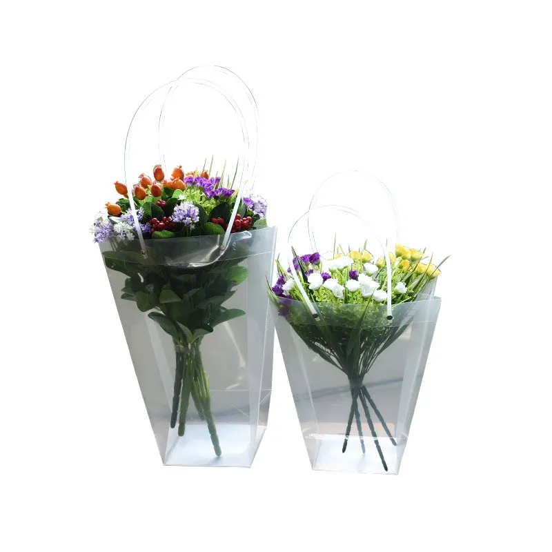 PVC plastic bouquet packaging tote pvc gift carrier flower bags for flower with handle