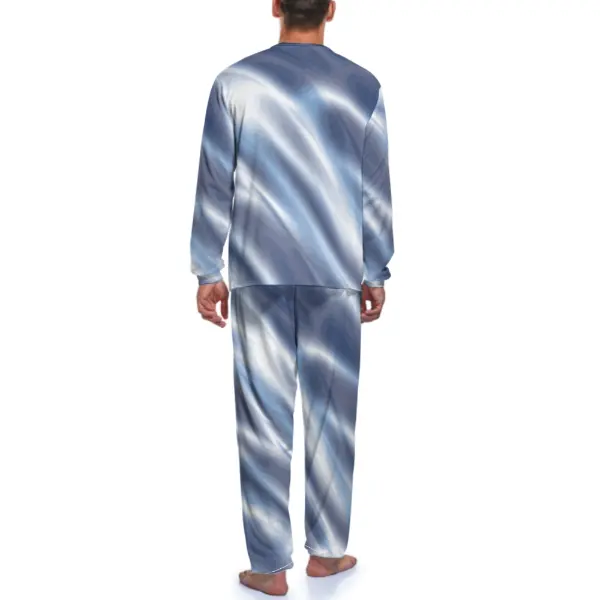 Piyama cetakan & Logo kustom pria, Set dua potong pakaian tidur harian leher bulat untuk pria, Set piyama pakaian rumah