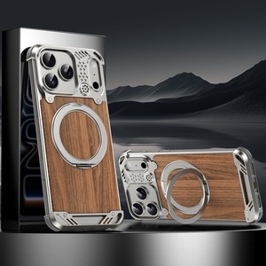 เคสโทรศัพท์แม่เหล็กแบบมีแผ่นหลังไม้หรูหราสำหรับ iPhone 17 13 14 15 16 Pro Max พร้อมการปกป้อง 360 องศา °   ฝาครอบกันกระแทกแบบไม่มีกรอบอะลูมิเนียม - Product Image 1