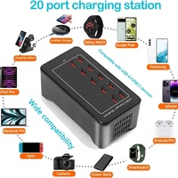 Station de charge USB de bureau multifonction 100W à 20 ports pour smartphones, tablettes, appareils photo, écouteurs