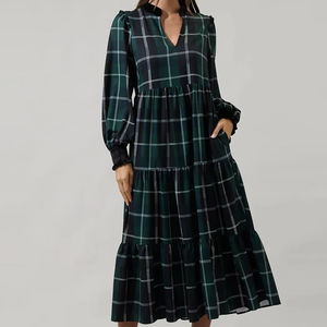 Vestido Maxi de Lujo para Oficina, Corte A, Cintura Imperio, Manga Larga, Mezcla de Poliéster/Algodón, Transpirable, Antiarrugas, Casual, para Uso Diario - Product Image 1