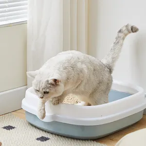 3-in-1-Katzen-Kartusche halbverschlossene Kunststoff-Sandbox für Katzen Haustier-Toilette Anti-Spritze Katzen-Schale Reinigung Badebeckenzubehör