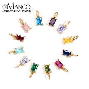 EManco kalung liontin batu ulang tahun 12 bulan, Kalung baja tahan karat tidak Tarnish tahan air multiwarna persegi panjang pesona Zircon anak-anak - Product Image 1