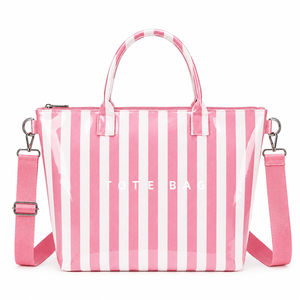Sac fourre-tout imperméable brillant à rayures nautiques |   Sac à main <span class=keywords><strong>de</strong></span> plage personnalisé avec logo <span class=keywords><strong>de</strong></span> resort |   Sac à bandoulière <span class=keywords><strong>de</strong></span> luxe pour échantillonnage et cadeaux, livraison en 7-10 jours - Product Image 2