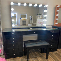 Table de maquillage éclairée moderne avec grand rangement, panneau en MDF durable