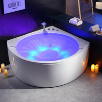 Bain à remous 2 personnes rond pour salle de bain SPA en coin avec robinet de douche Baignoire à jet d'air en acrylique Lumière colorée