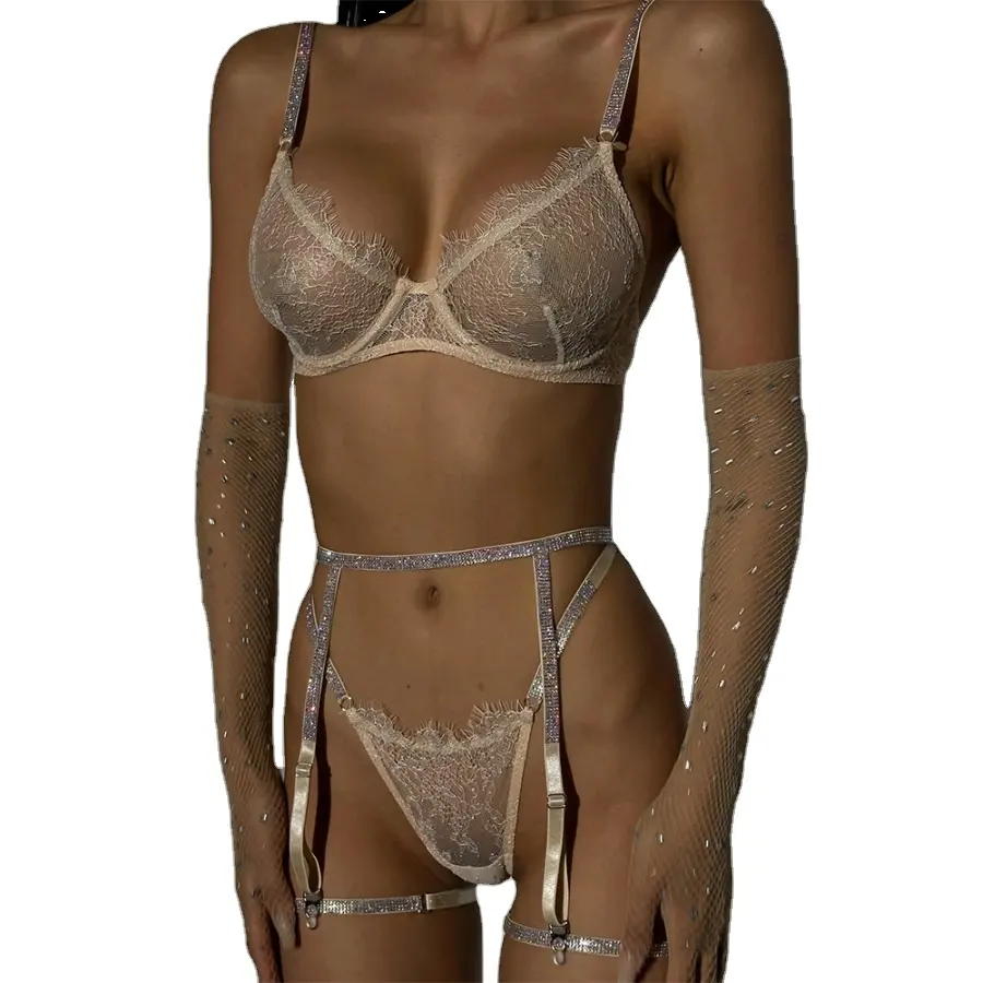 Strass Lingerie Luxe Exotische Sets Pure Kant Naadloze Bh Kit Vrouwen Transparant Sexy Ondergoed
