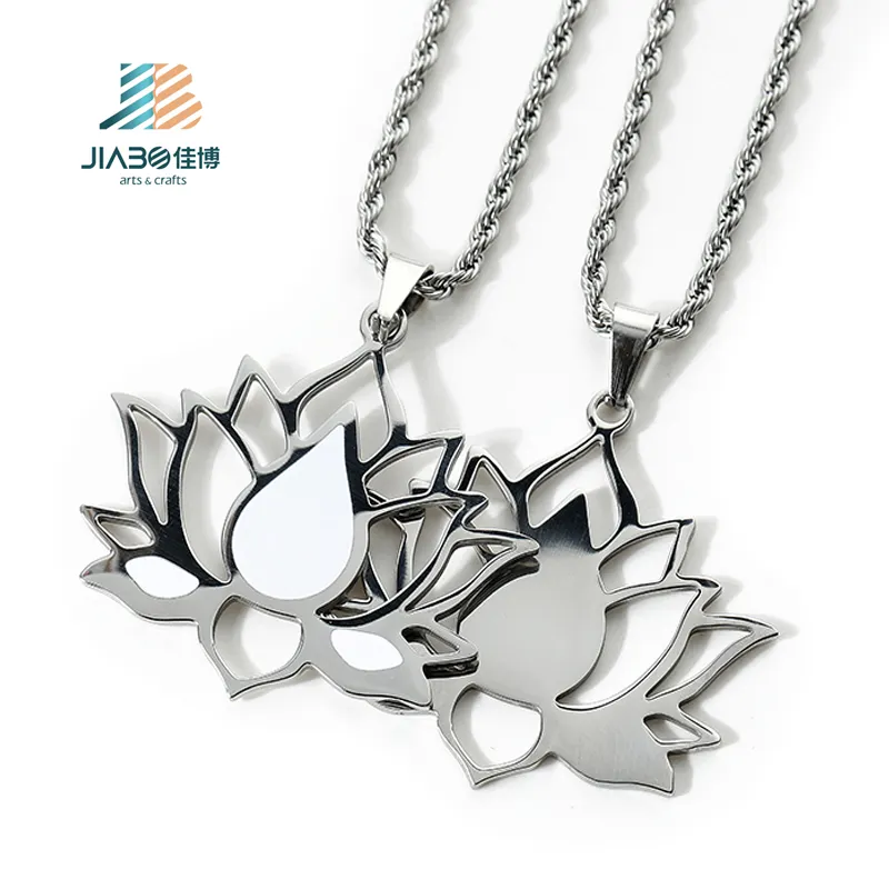 New Design Custom Made Logo Gold Silver Men Women Lotus Enamel Pendant Stainless Steel Pendants Charms Necklace