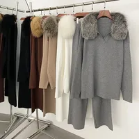 Ensemble de veste pull épaisse décontractée pour femme, col en V, en nylon/coton, anti-plis, patchwork, toutes saisons