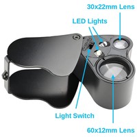Loupe de Bijoutier 30X 60X, Loupe Grossissante pour Pièces de Monnaie, Loupe Oculaire de Poche pour Bijoux