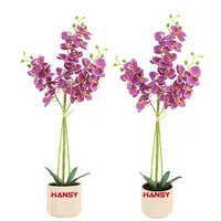 Tanaman Anggrek Phalaenopsis Buatan Warna Ungu dalam Pot, Bunga Kupu-kupu Plastik Realistis untuk Dekorasi Rumah