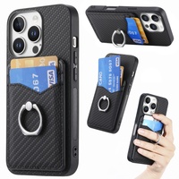 Étui en cuir PU avec béquille et porte-cartes pour iPhone 16 Pro, avec anneau et coque arrière, accessoire de téléphone portable