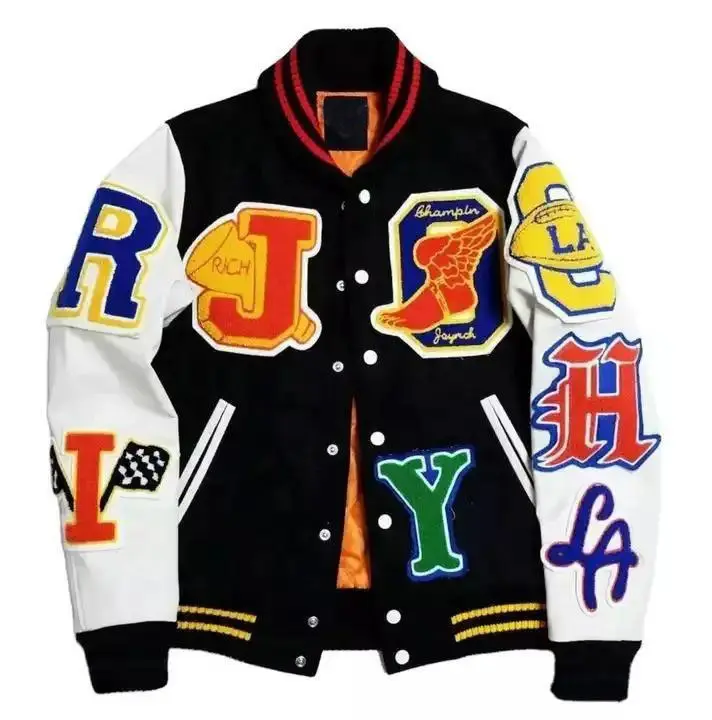 Custom Quality Design Bomber Jacket Men Leather Sleeves Chenille Embroidery Baseball Letterman Varsity Jackets For Mens