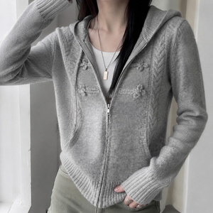 Veste à capuche en tricot surdimensionnée, sweat à capuche zippé avec boutons-pression pour femme, vêtement d'extérieur décontracté à manches longues, mode streetwear Y2K - Product Image 5