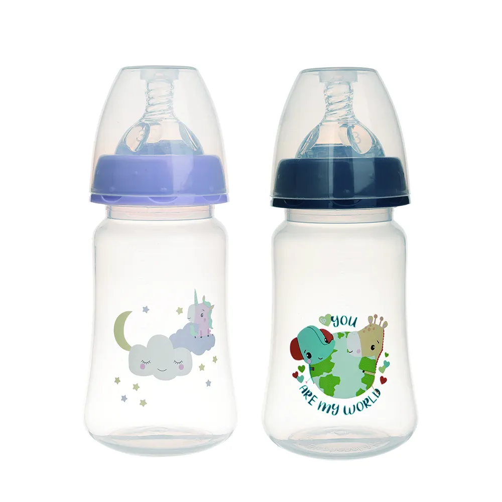 Botella de recién nacido personalizada al por mayor botella de agua de leche de 250ML 8OZ para beber biberón de bebé PP de cuello ancho