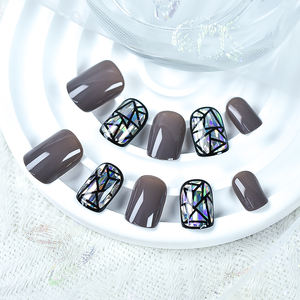 Uñas Postizas Medianas Cuadradas con Purpurina, Fáciles de Aplicar, Rayas Negras, Uñas Falsas para Arte de Uñas, <span class=keywords><strong>Manicura</strong></span> de Salón, 30 Piezas - Product Image 6