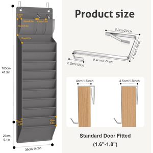 Organisateur de fichiers à suspendre sur la porte, 10 poches, rangement mural en tissu gris pour courrier, magazines, usage au bureau - Product Image 4