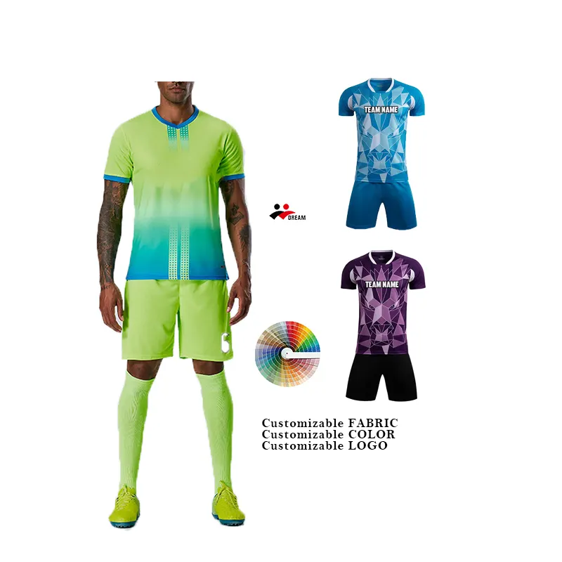 Custom Gesublimeerde Voetbal Truien Voetbalkleding Ontwerp Club Team Naam Voetbalset Voetbalshirts Voetbal Uniform Tenue Set