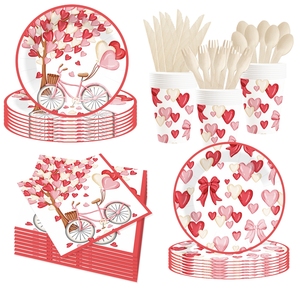 Fournitures pour fête de la Saint-Valentin DAMAI, assiettes en papier jetables, serviettes et gobelets en forme de cœur rouge pour la Saint-Valentin, fête d'anniversaire, pour 8 personnes - Product Image 3