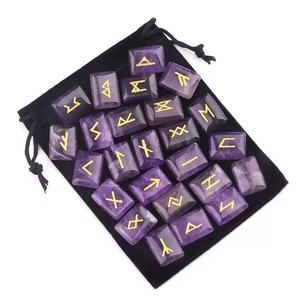 Juego de piedras rúnicas de piedras preciosas naturales para juegos de fiesta de brujería de adivinación que incluyen bolsa de regalo de cristal guía espiritual Reiki - Product Image 1