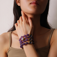 Bracelet en pierre énergétique de haute qualité, améthyste naturelle, quartz, verre, quatre couches, bijoux pour fête