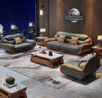 Ensemble de canapés de luxe en cuir et bois massif pour villa haut de gamme, mobilier de salon moderne italien 1+2+3 places