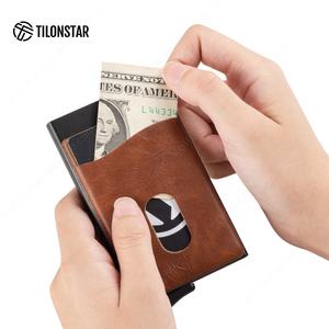 TILONSTAR TVC105 Slim Front Leather Clip Aluminum Automatic RFID Protects Pop up <b>Business</b> <b>Card</b> Holder Wallet - Product Image 4