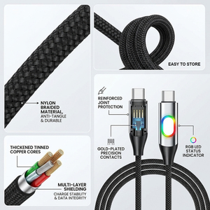 USB C TO USB C CABLE 1M 100W <span class=keywords><strong>ชาร์จ</strong></span>เร็วไฟ LED ตัวบ่งชี้ที่ถักไนลอนสีดำสำหรับแล็ปท็อป MacBook iPhone Samsung - Product Image 5
