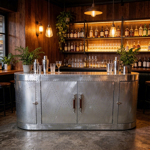 Meuble de rangement à vin de luxe industriel, buffet en aluminium et bois massif, comptoir de bar, console de salon 5+ - Product Image 3